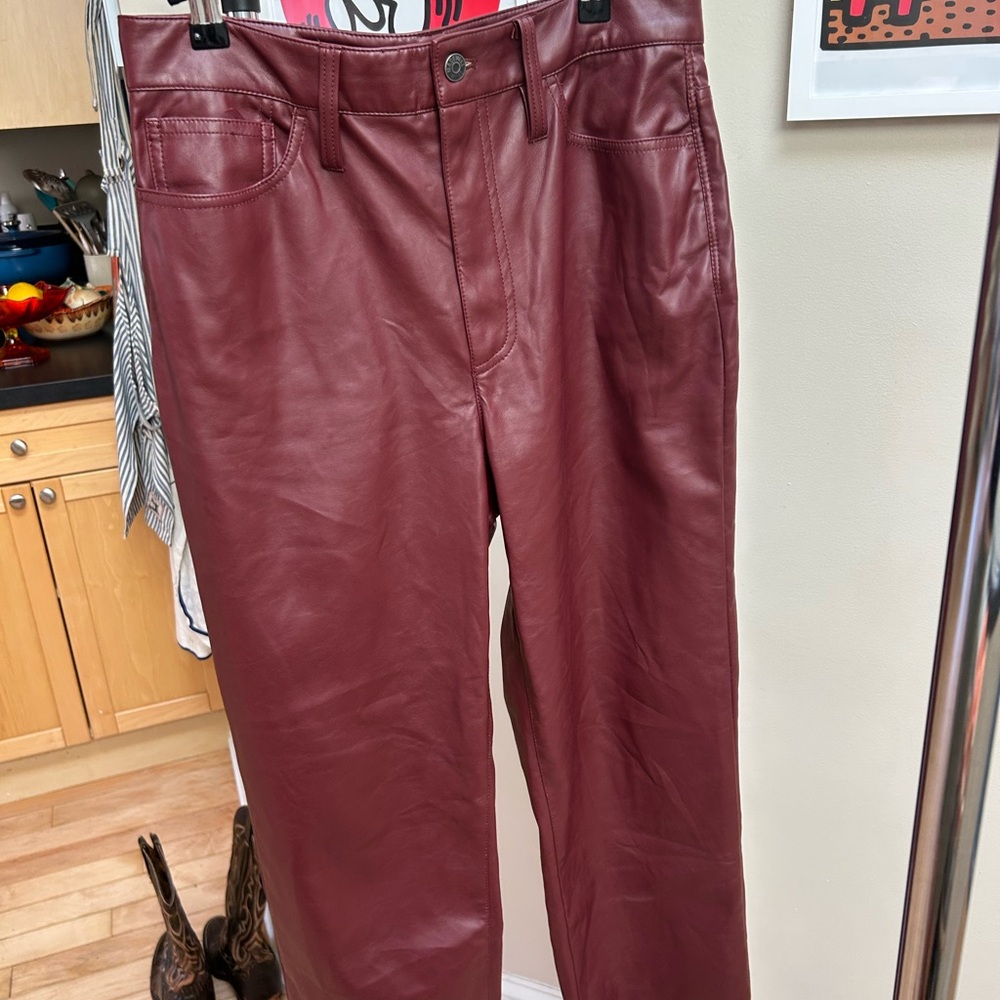 Madewell Burgundy Straight-Leg Faux-Leather Pants